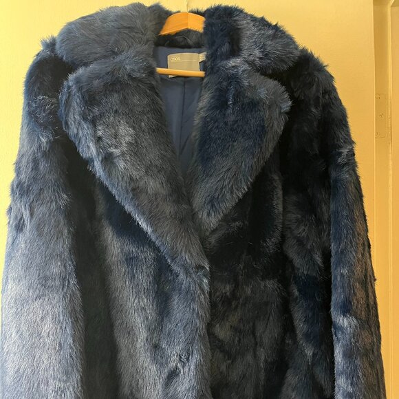 ASOS Navy Blue Faux Fur Womens Jacket US8 UK12 EU40 Like New Worn Once - Picture 1 of 6